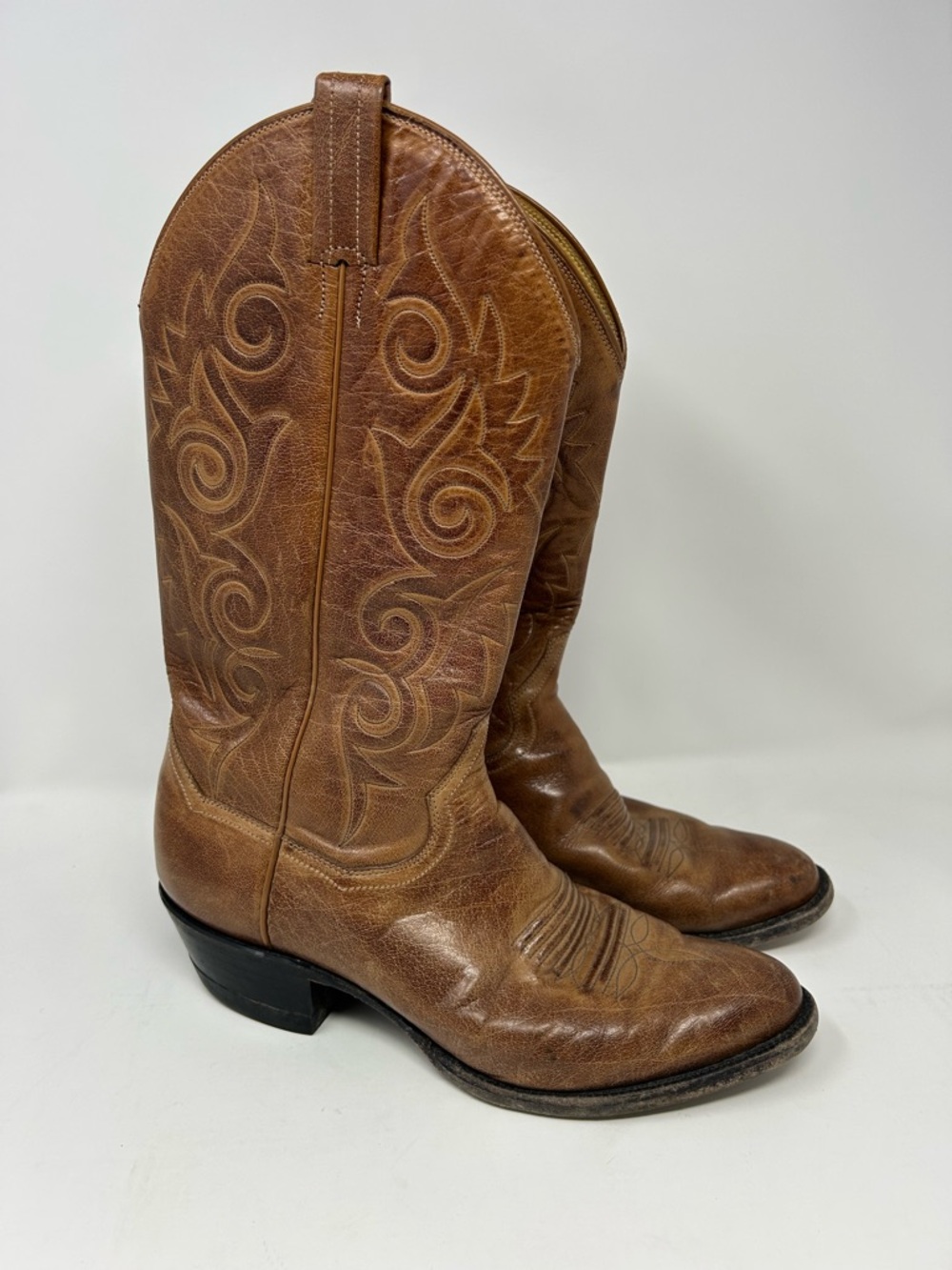Vintage Sanders Brown Leather Handcrafted Western Boots Mens 9 D